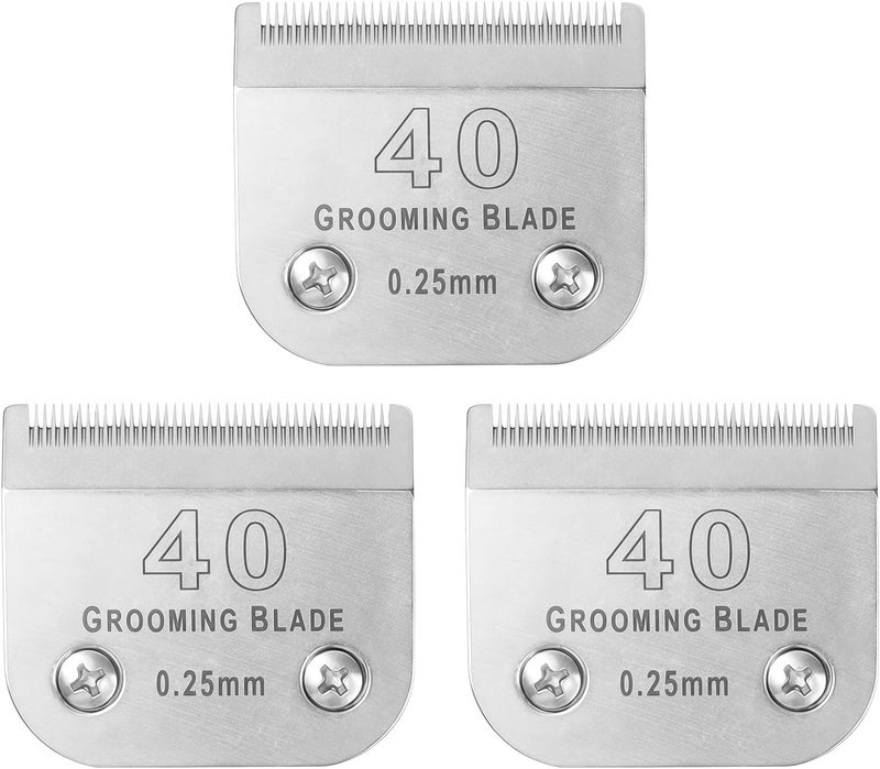 OEMIRY 3 Pcs Size 40# Detachable Dog Grooming Blades, Compatible with Andis, Oster A5, Wahl KM10 Series Clippers, Cut Length 0.25mm, Silver (40# 0.25mm, 3 Packs) - Image 1